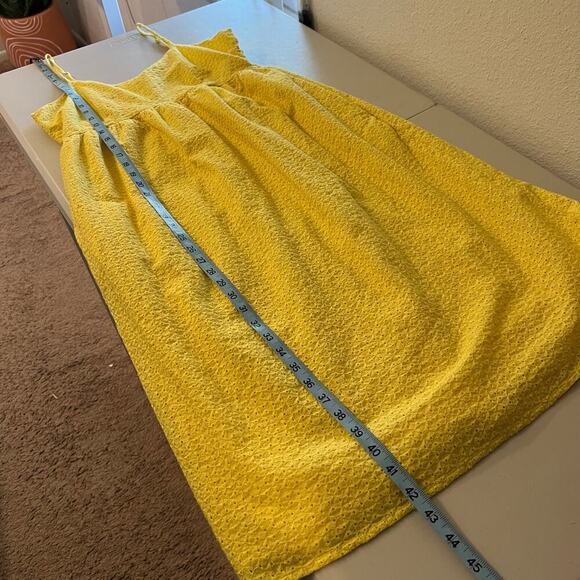Cotton Yellow Eyelet Lace Strappy Midi Spring Summer Yellow Dress Size 10 - Picture 14 of 15
